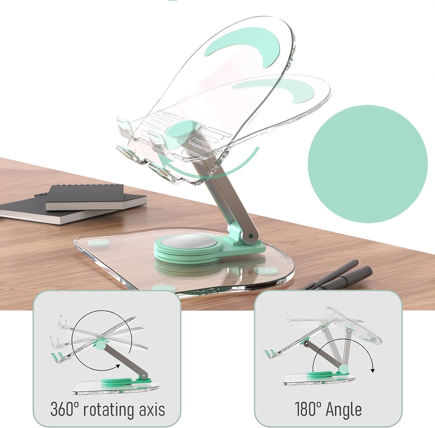 MetConnect Rotatable Multifunctional Folding Cell Phone Holder, Acrylic Aluminum Alloy, Non-Slip Mobile Stand Phone Mount for Desktop (Multicolor)