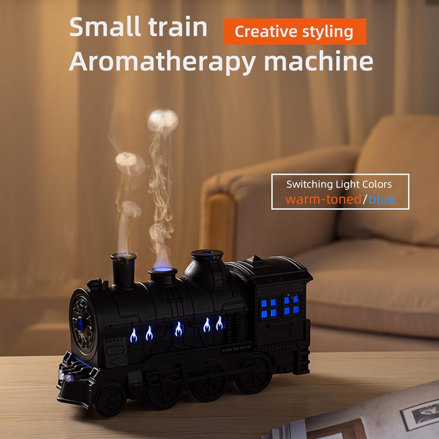 BOHOFAM plastic Train Essential Oil Diffuser Ultrasonic Cool Mist Aromatherapy Diffuser Humidifier with Auto Shut-Off and 2 Light 2 Mist Mode,Auto Shut-Off,for Large Room,Home,Office Hotel 300ml