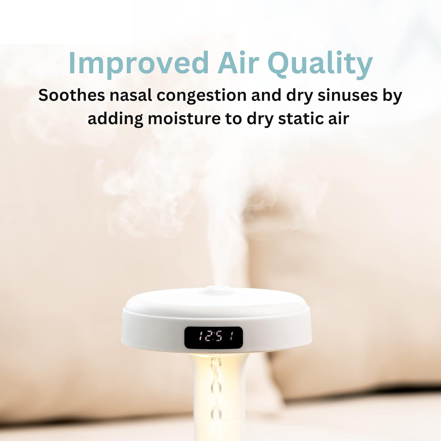 Kadams Cool Mist Humidifier, Anti-Gravity Water Drops with Sound, LED 24 Hour Time Display, Warm Night Light, USB Powered - 800ml Water Tank