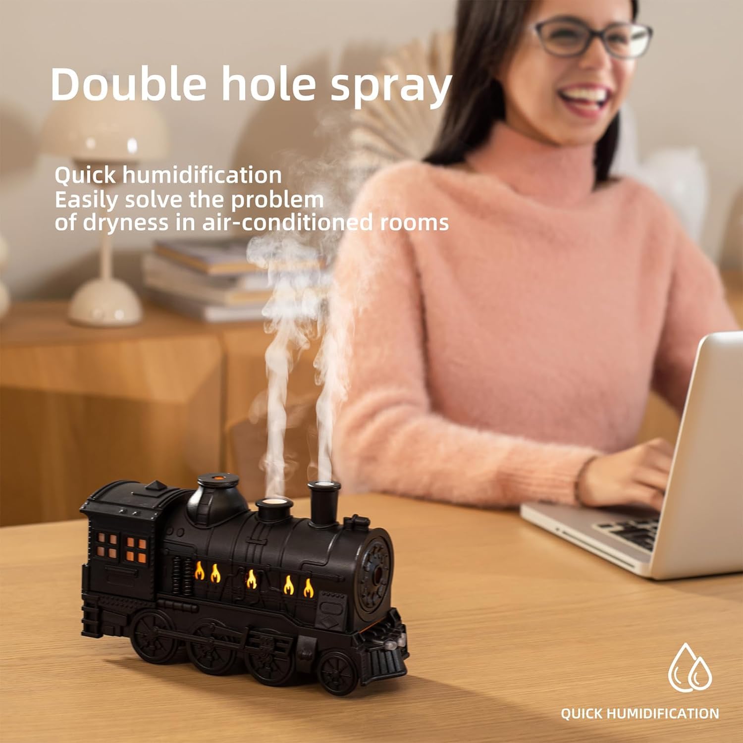 BOHOFAM plastic Train Essential Oil Diffuser Ultrasonic Cool Mist Aromatherapy Diffuser Humidifier with Auto Shut-Off and 2 Light 2 Mist Mode,Auto Shut-Off,for Large Room,Home,Office Hotel 300ml