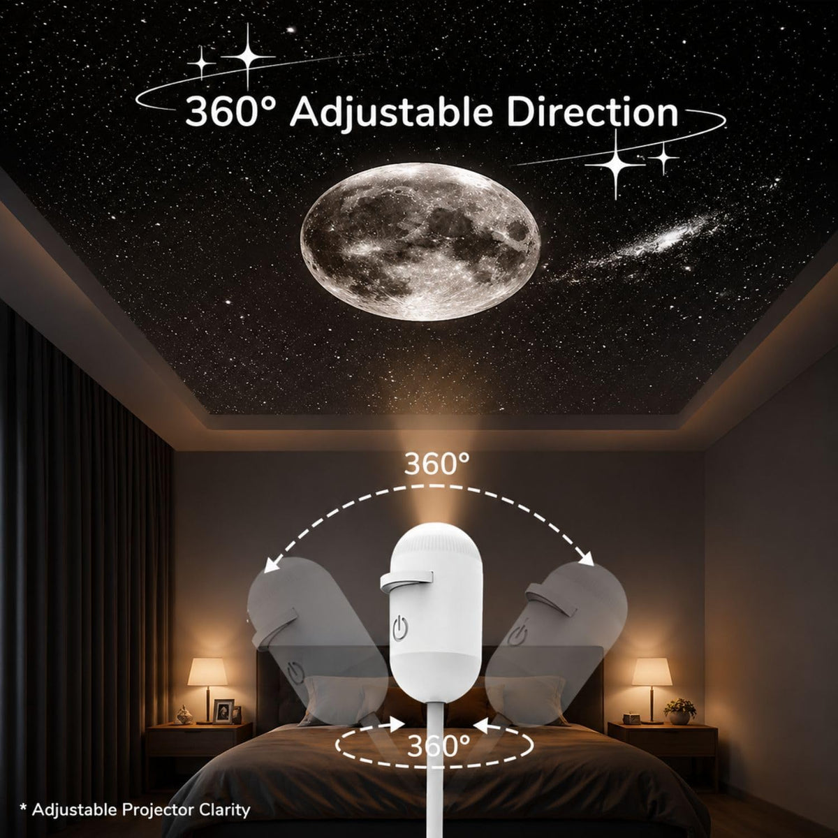 Roscoe 2-in-1 Galaxy Projector Night Light, USB Starry Sky Projector (12 Slide), Mini LED Galaxy Projector with Adjustable Brightness, 360° Moon Projection, USB Powered for Bedroom & Room Decor