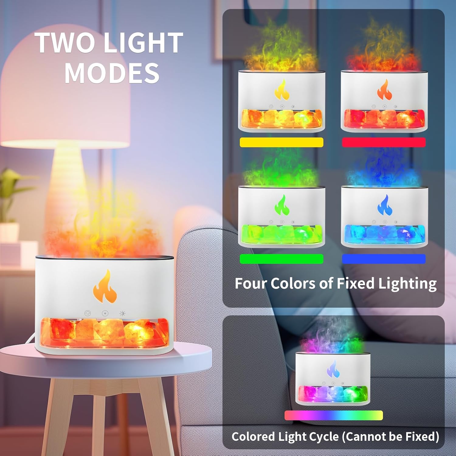 Essential Oil Diffuser 2 in 1 Aromatherapy Diffuser & Himalayan Salt Lamp 250ml Flame Humidifier for Bedroom Mute Colorful Night Light (without Essential Oil, Timeable, White)