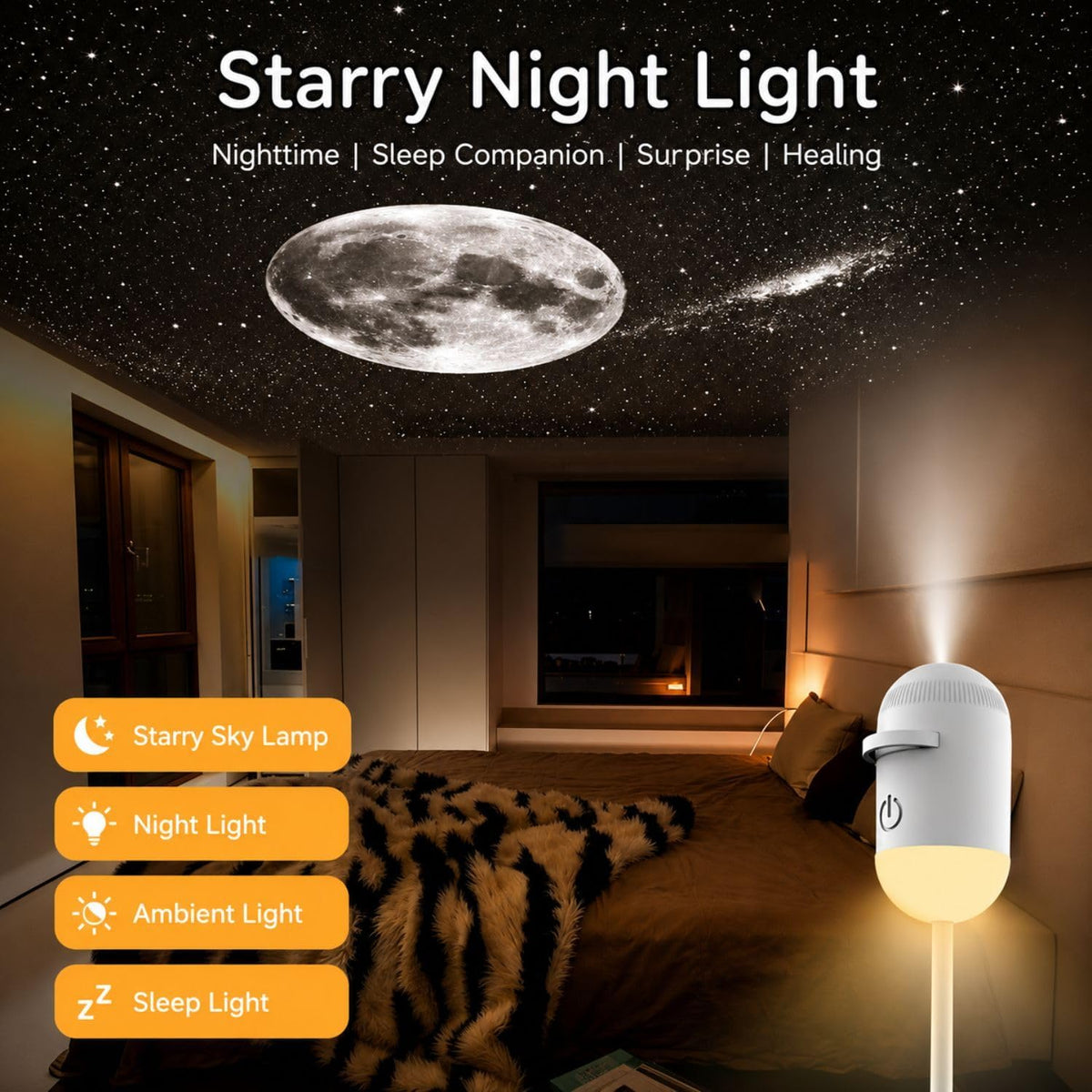 Roscoe 2-in-1 Galaxy Projector Night Light, USB Starry Sky Projector (12 Slide), Mini LED Galaxy Projector with Adjustable Brightness, 360° Moon Projection, USB Powered for Bedroom & Room Decor