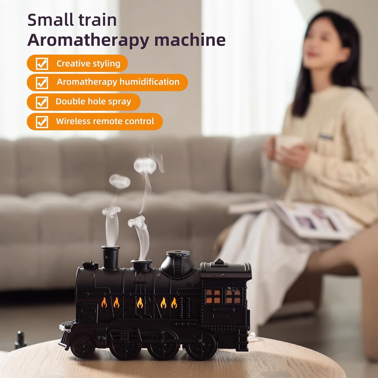 BOHOFAM plastic Train Essential Oil Diffuser Ultrasonic Cool Mist Aromatherapy Diffuser Humidifier with Auto Shut-Off and 2 Light 2 Mist Mode,Auto Shut-Off,for Large Room,Home,Office Hotel 300ml