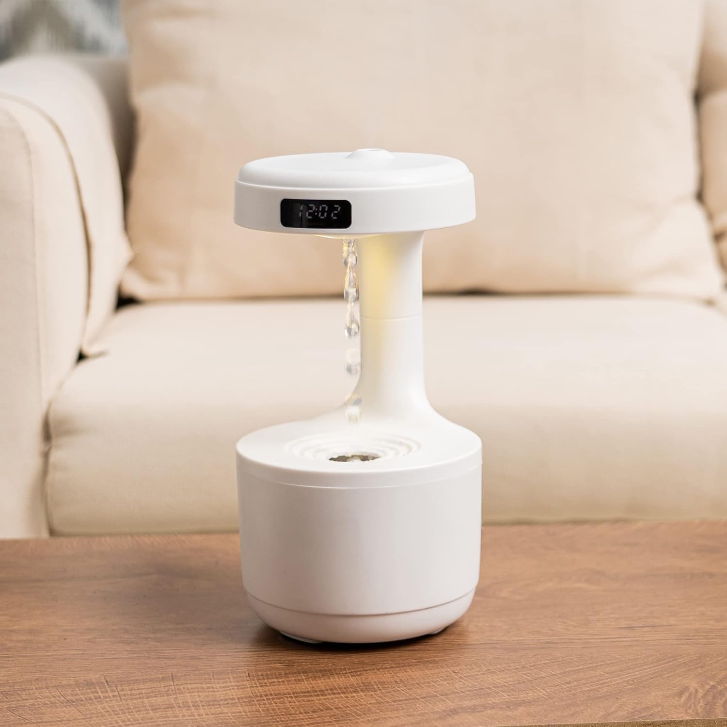 Kadams Cool Mist Humidifier, Anti-Gravity Water Drops with Sound, LED 24 Hour Time Display, Warm Night Light, USB Powered - 800ml Water Tank