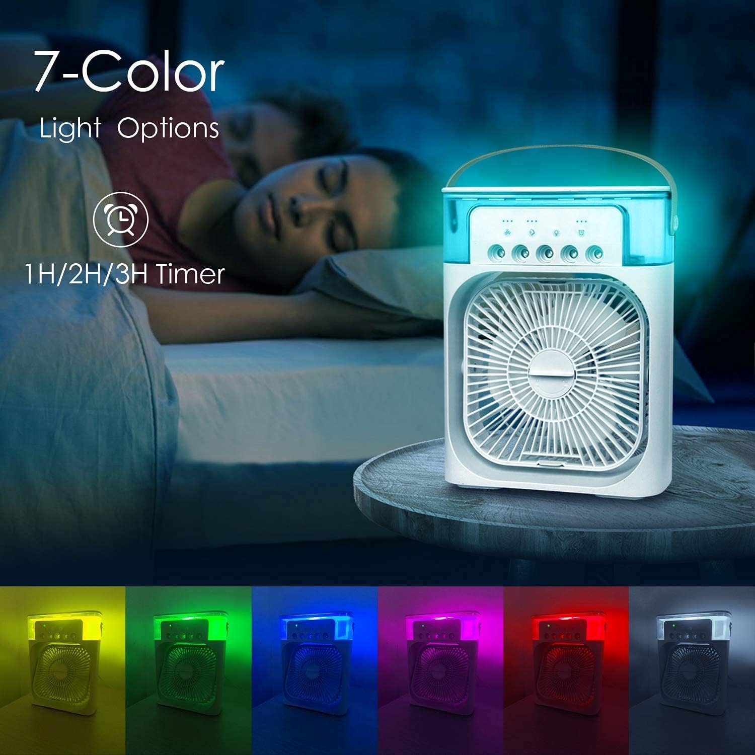 SHAYONAM Cooler for Room Cooling Mini AC Portable Mini Fan Artic Cooler with 7 Colors LED Light, 1/2/3 H Timer, 3 Wind Speeds and 3 Spray Modes for Office,Home,Dorm,Travel