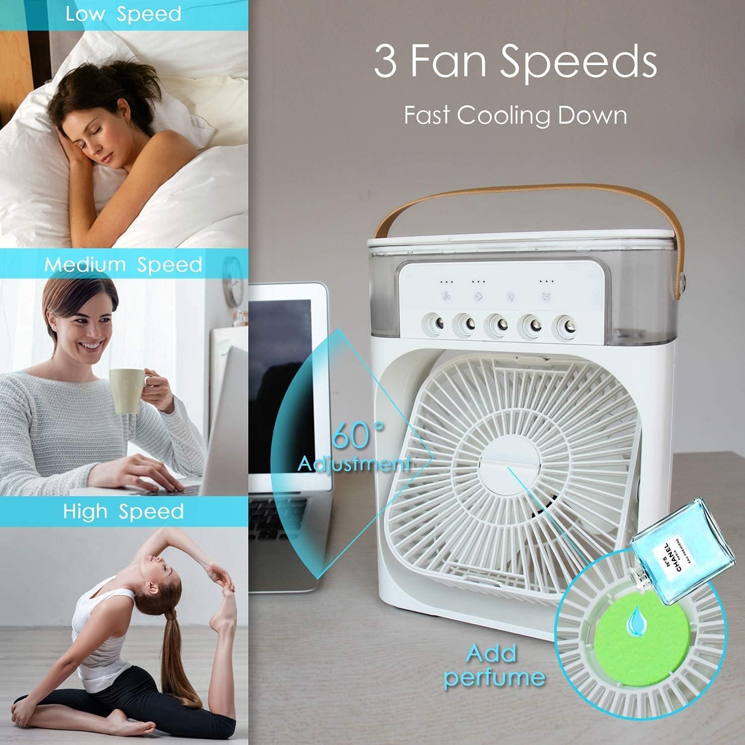 SHAYONAM Cooler for Room Cooling Mini AC Portable Mini Fan Artic Cooler with 7 Colors LED Light, 1/2/3 H Timer, 3 Wind Speeds and 3 Spray Modes for Office,Home,Dorm,Travel