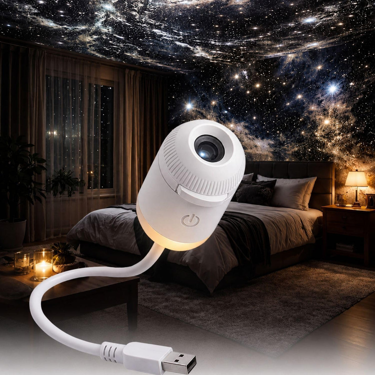 Roscoe 2-in-1 Galaxy Projector Night Light, USB Starry Sky Projector (12 Slide), Mini LED Galaxy Projector with Adjustable Brightness, 360° Moon Projection, USB Powered for Bedroom & Room Decor